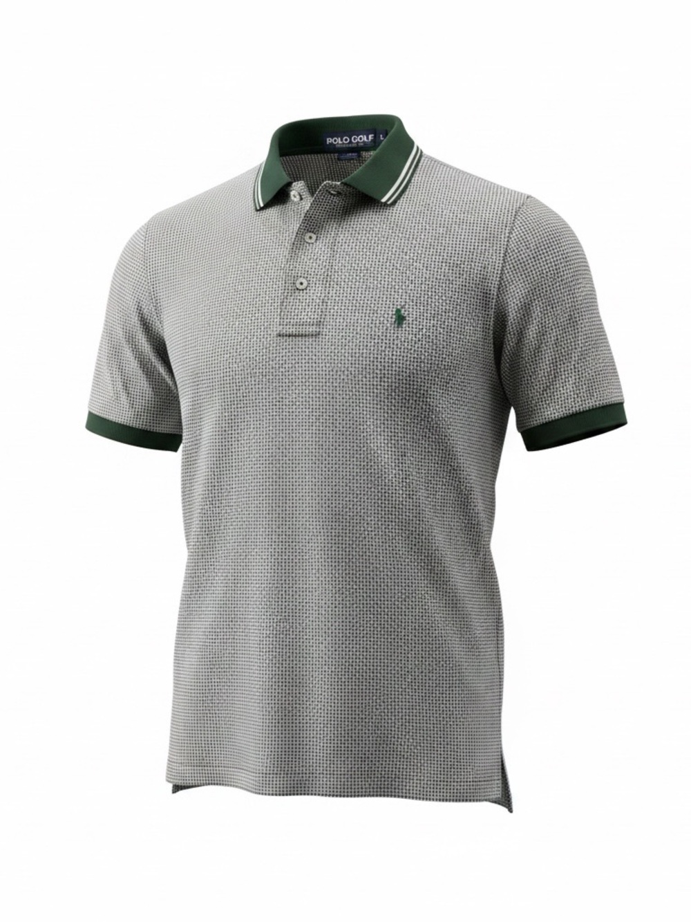 Ralph Lauren Grey Microprint Polo with Green Trim